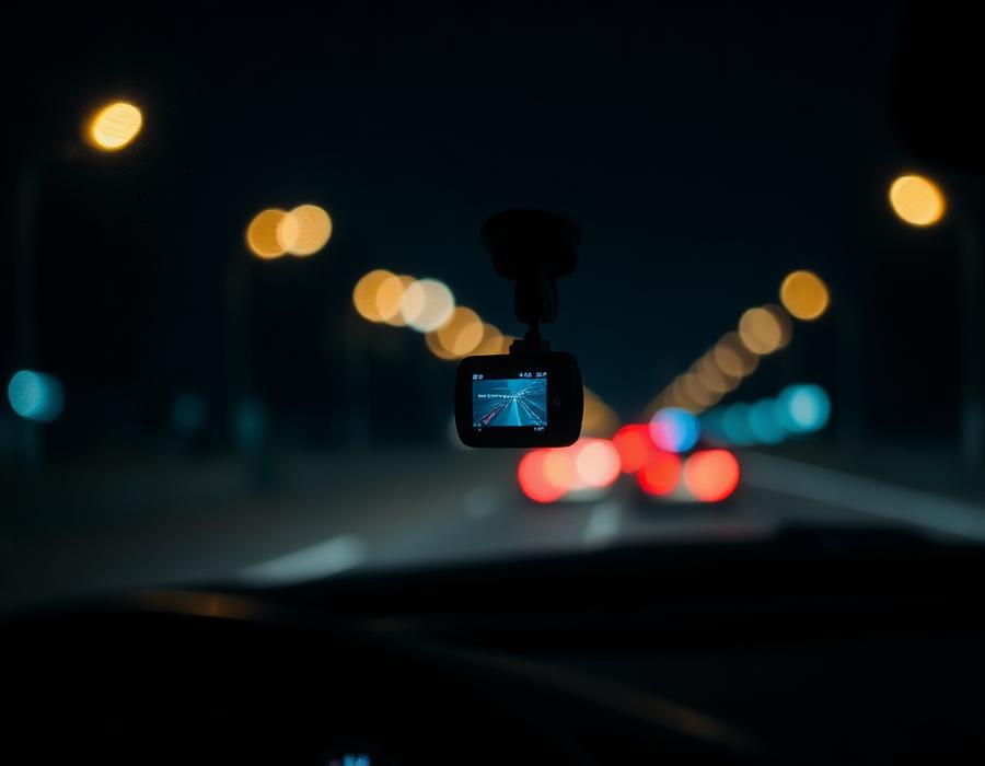 Front and rear dash cam fitted to a windscreen