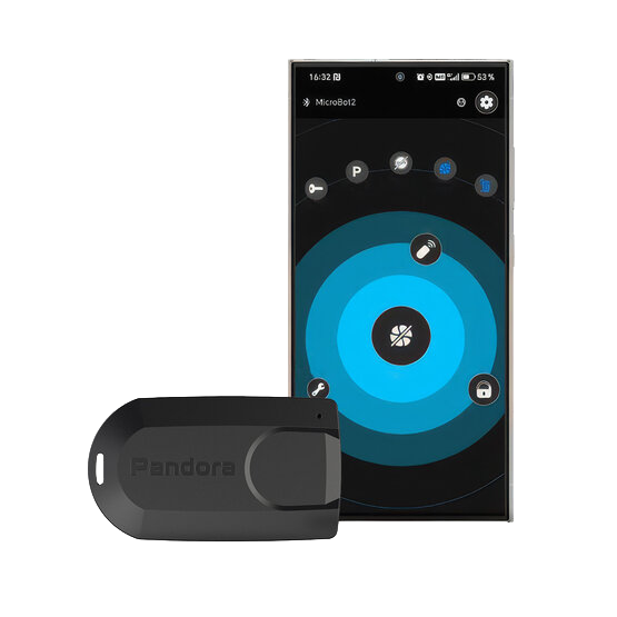 Pandora Microbot immobiliser shown with its smartphone app