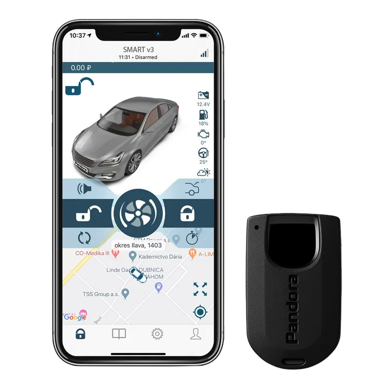 Pandora Smart shown with the Pandora Connect app and the authorisation tag
